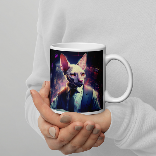 Sphynx Stock Trader White glossy mug