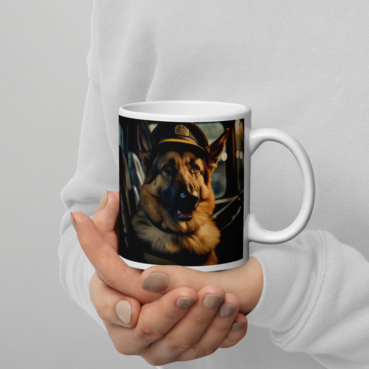 German Shepherd Bus Driver White glossy mug