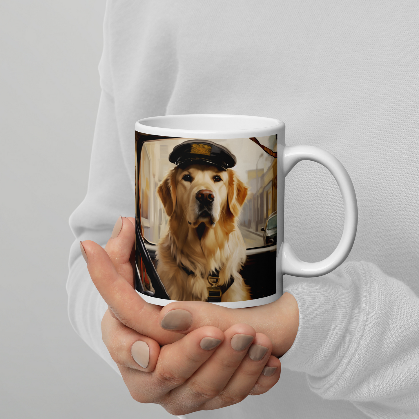 Golden Retriever Bus Driver White glossy mug