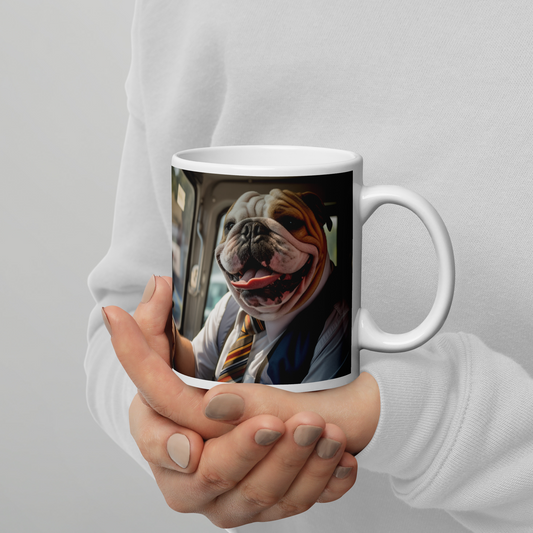 Bulldog Bus Driver White glossy mug