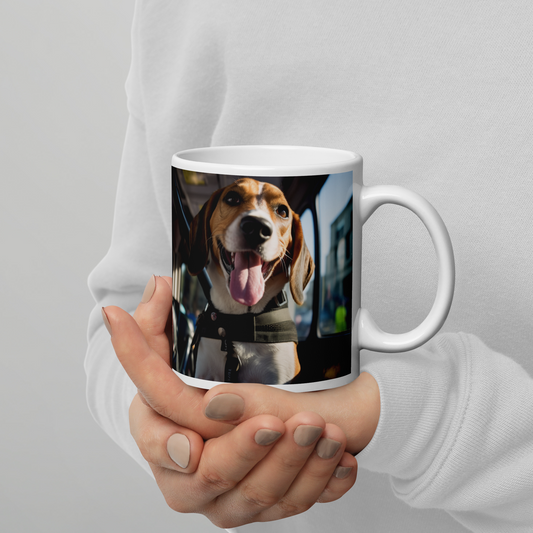 Beagle Bus Driver White glossy mug