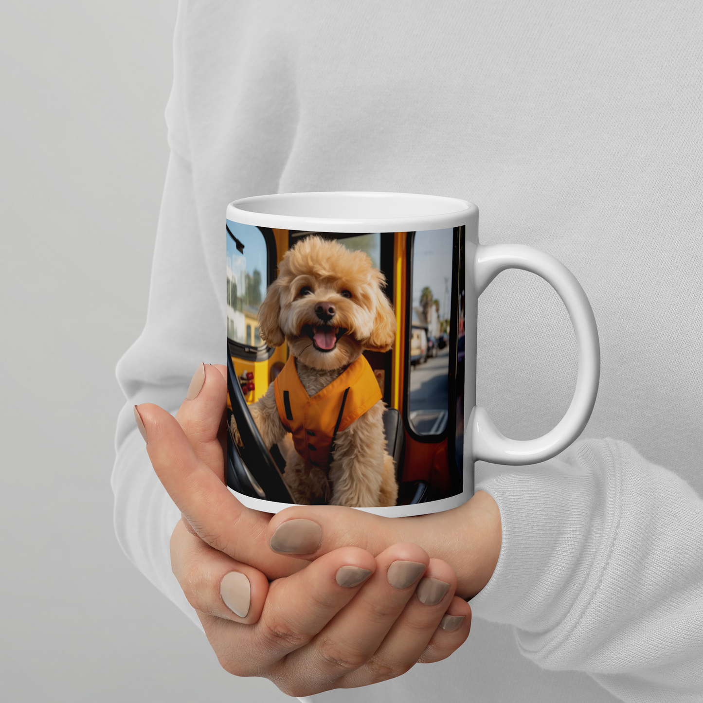 Poodle Bus Driver White glossy mug