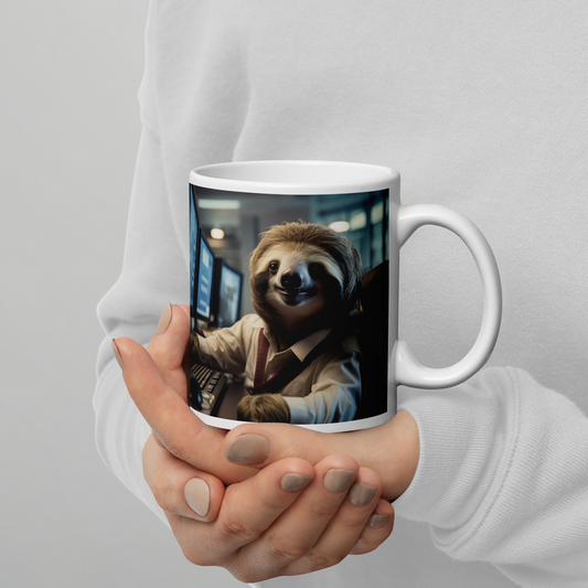 Sloth Stock Trader White glossy mug