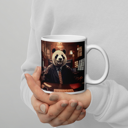 Panda Stock Trader White glossy mug