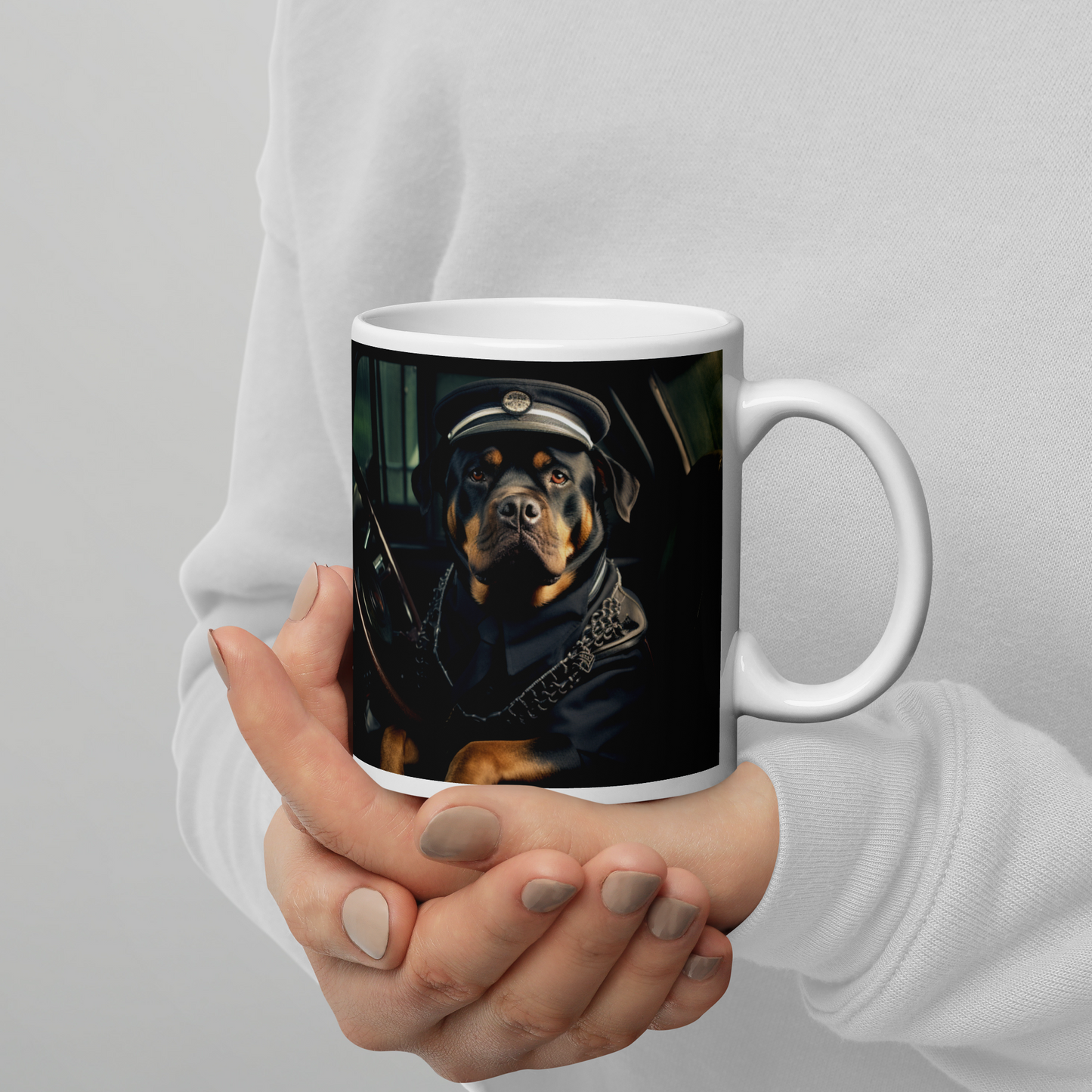 Rottweiler Bus Driver White glossy mug