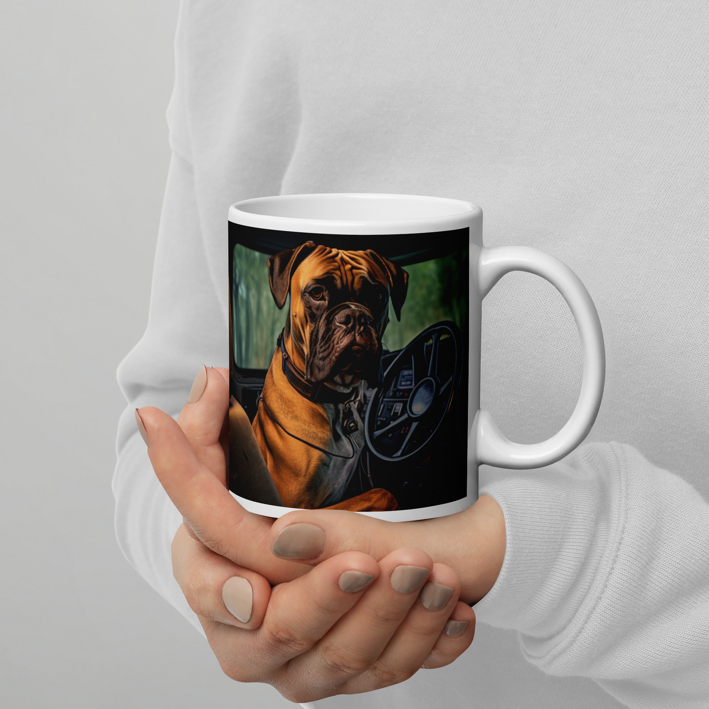 Boxer Bus Driver White glossy mug