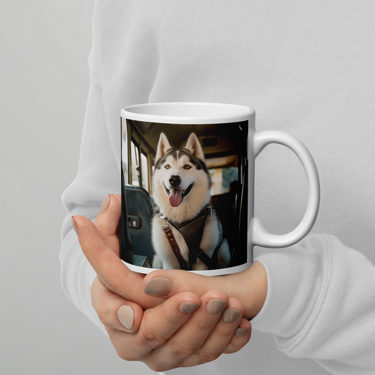Siberian Husky Bus Driver White glossy mug