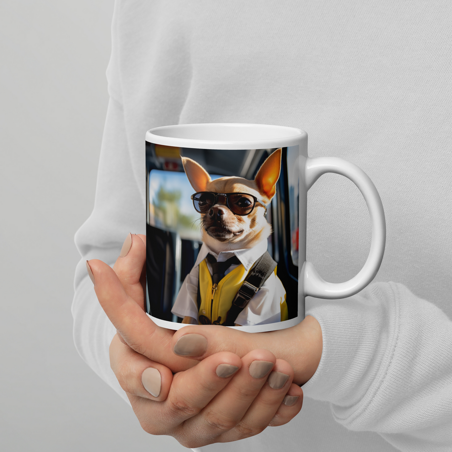 Chihuahua Bus Driver White glossy mug