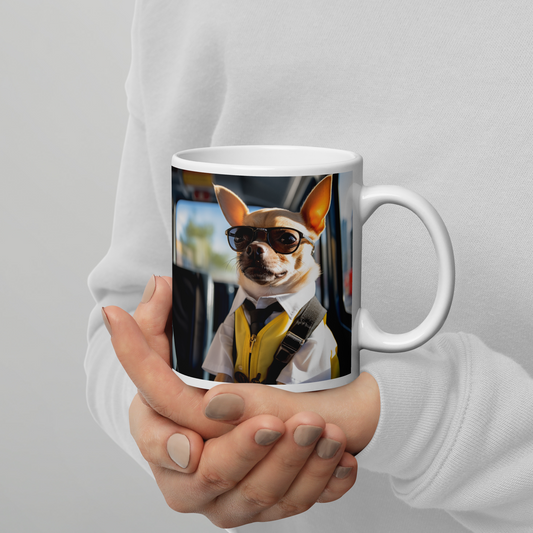 Chihuahua Bus Driver White glossy mug