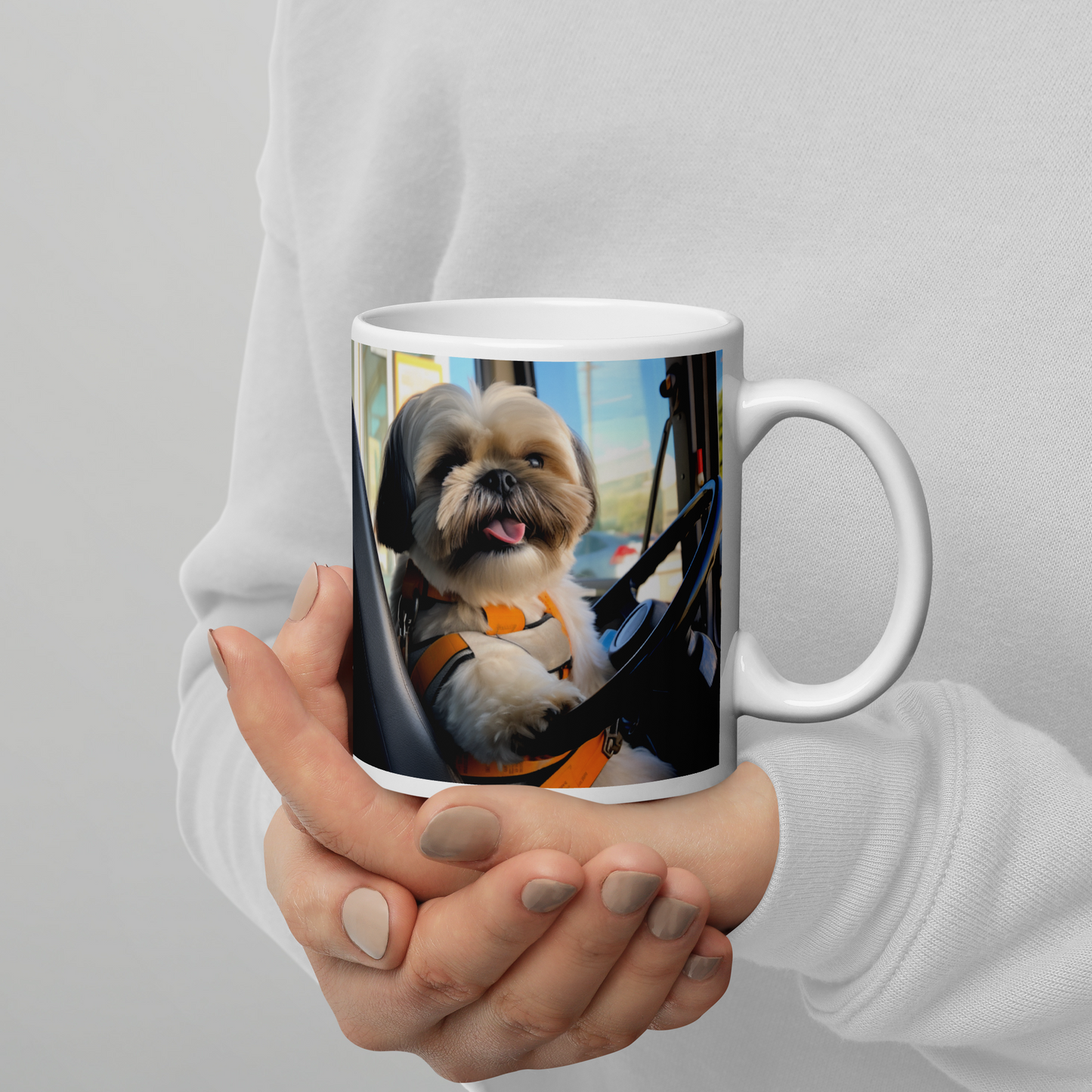 Shih Tzu Bus Driver White glossy mug