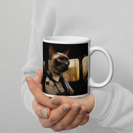 Siamese Bus Driver White glossy mug