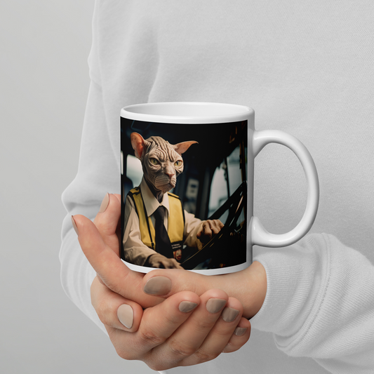 Sphynx Bus Driver White glossy mug