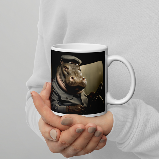 Hippo Bus Driver White glossy mug