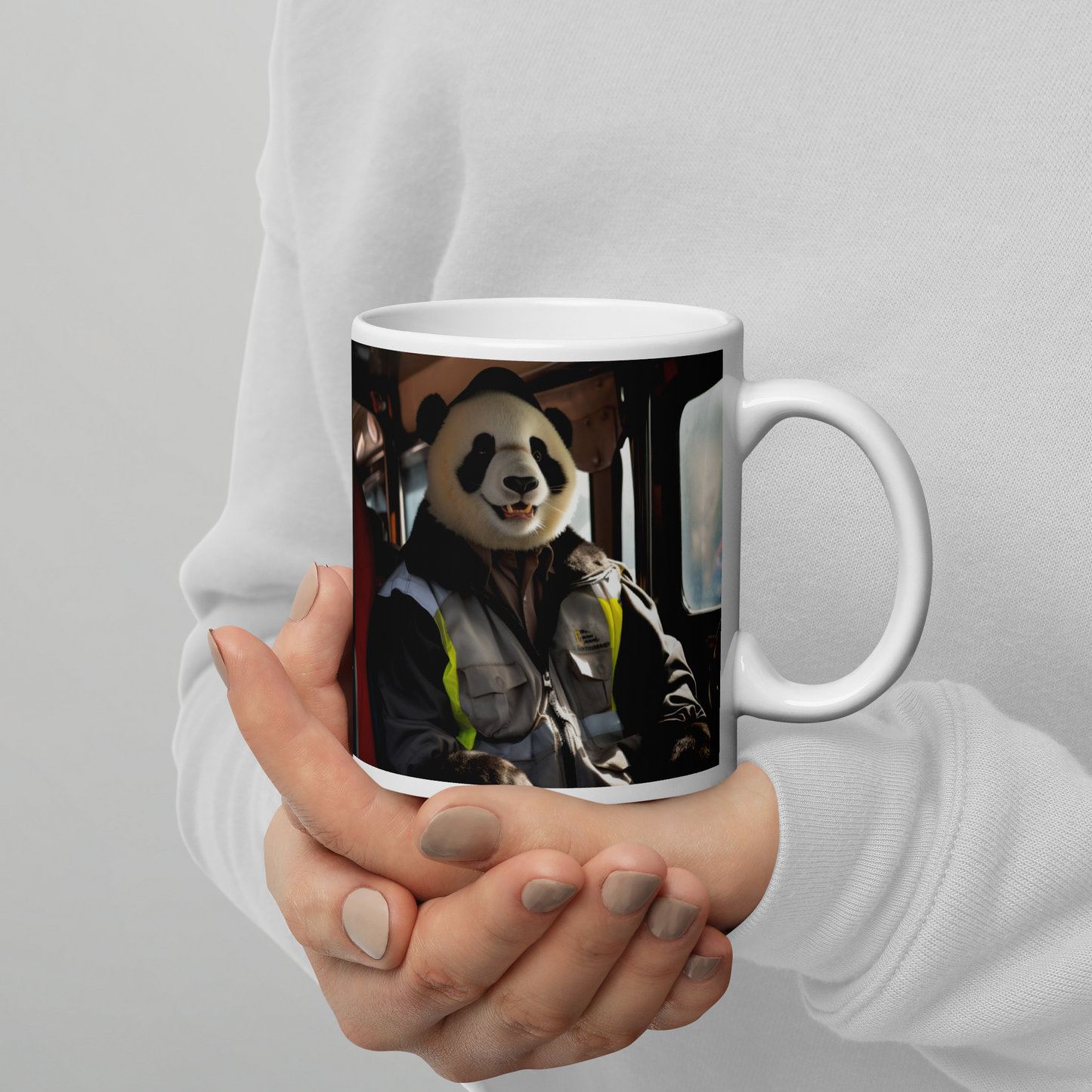 Panda Bus Driver White glossy mug