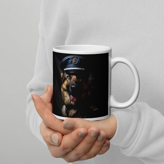 German Shepherd Air Force Officer White glossy mug