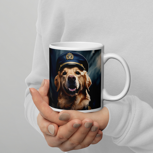 Golden Retriever Air Force Officer White glossy mug