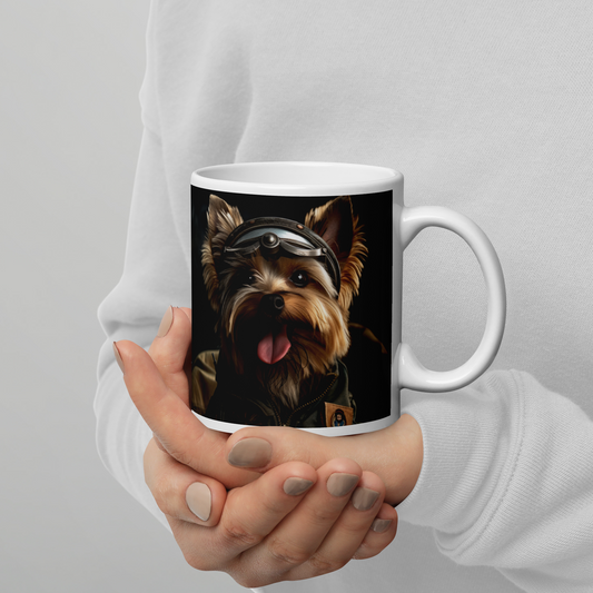 Yorkshire Terrier Air Force Officer White glossy mug