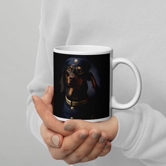 Dachshund Air Force Officer White glossy mug