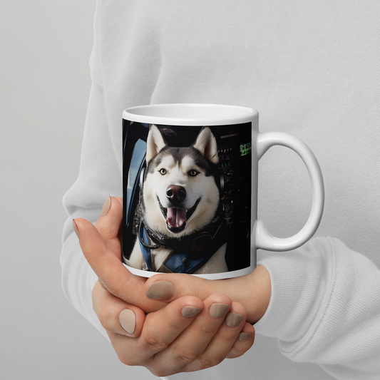 Siberian Husky Air Force Officer White glossy mug