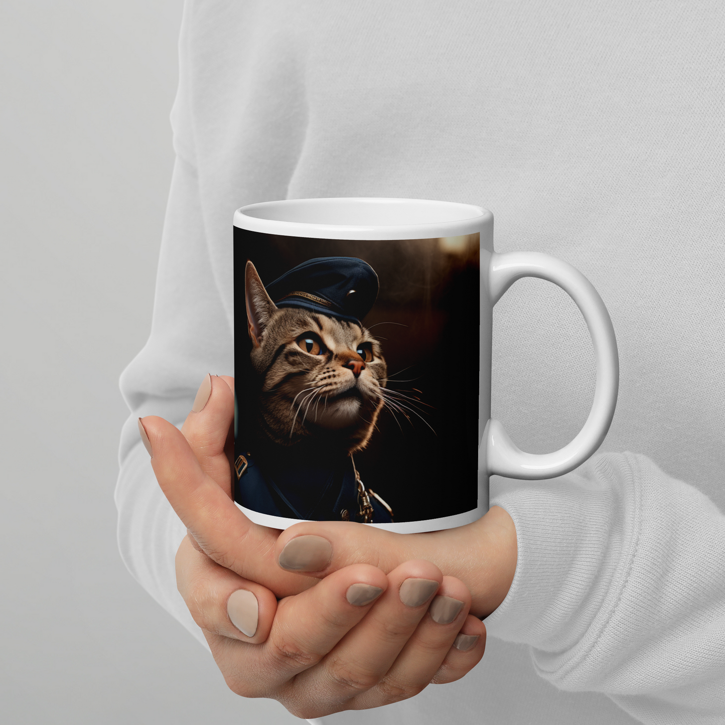 Domestic Shorthair Air Force Officer White glossy mug