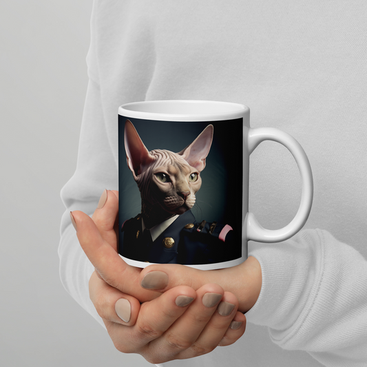 Sphynx Air Force Officer White glossy mug