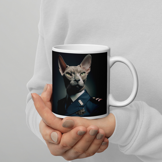 Sphynx Air Force Officer White glossy mug