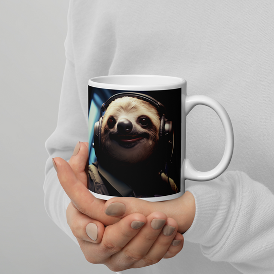 Sloth Air Force Officer White glossy mug