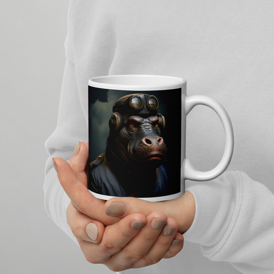 Hippo Air Force Officer White glossy mug