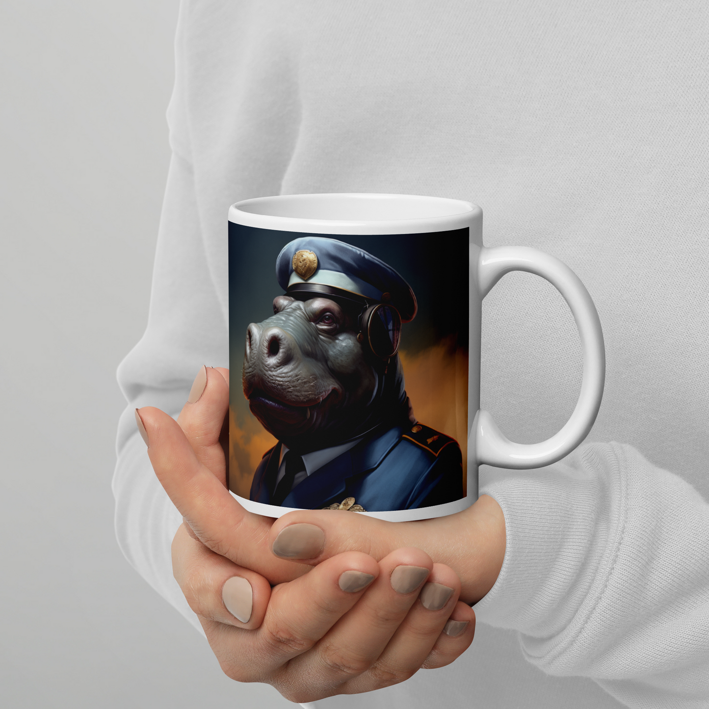 Hippo Air Force Officer White glossy mug