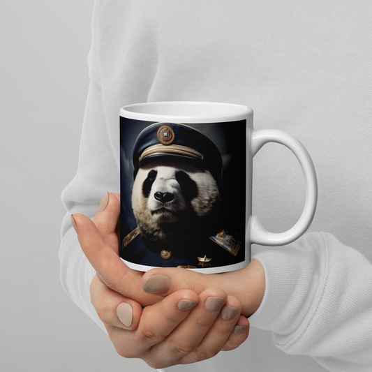 Panda Air Force Officer White glossy mug
