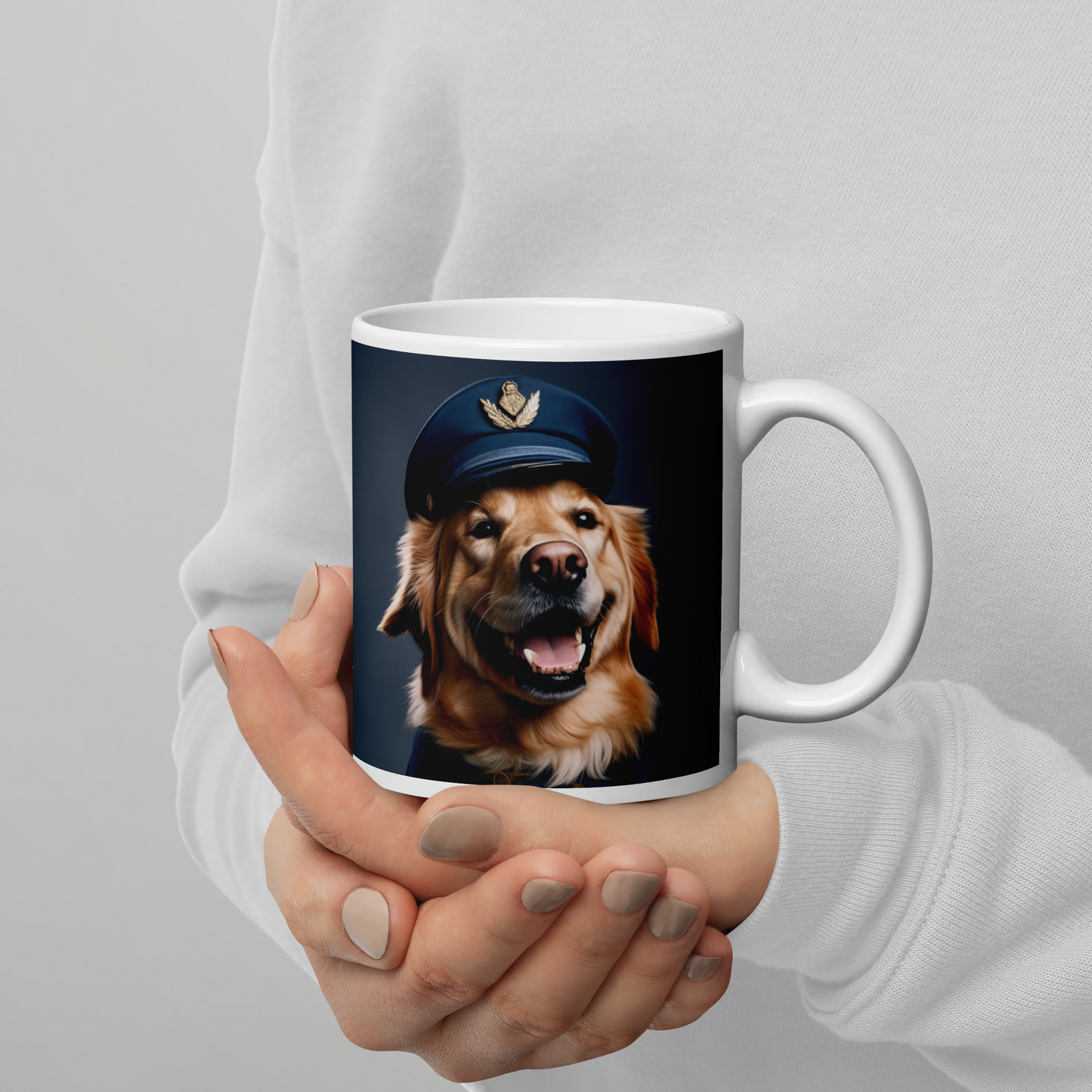 Golden Retriever Airline Pilot White glossy mug