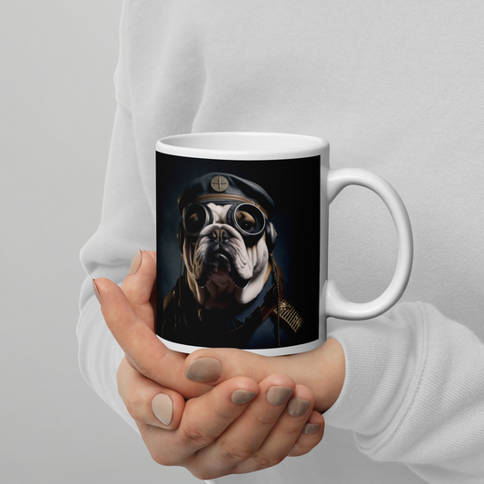 Bulldog Airline Pilot White glossy mug