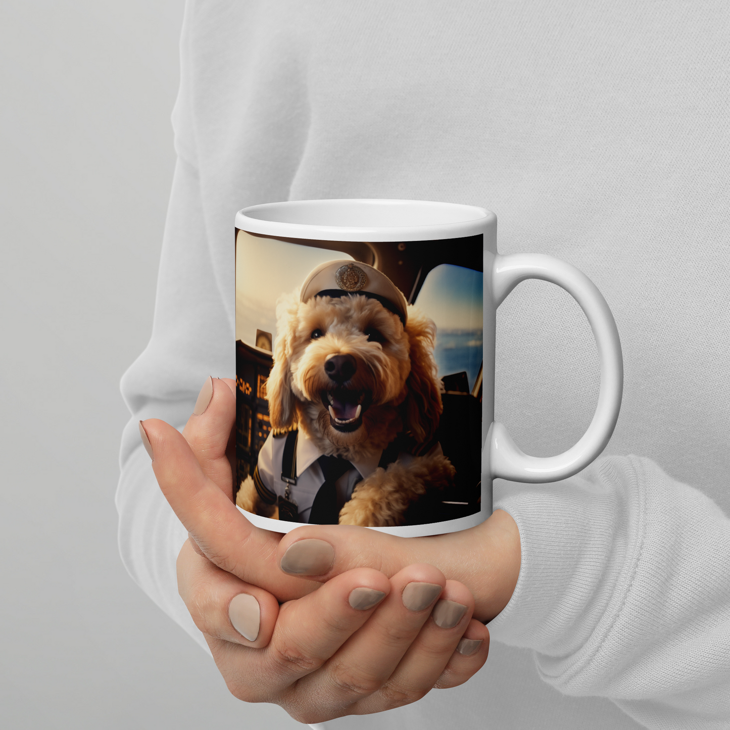 Poodle Airline Pilot White glossy mug