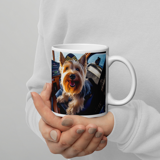 Yorkshire Terrier Airline Pilot White glossy mug
