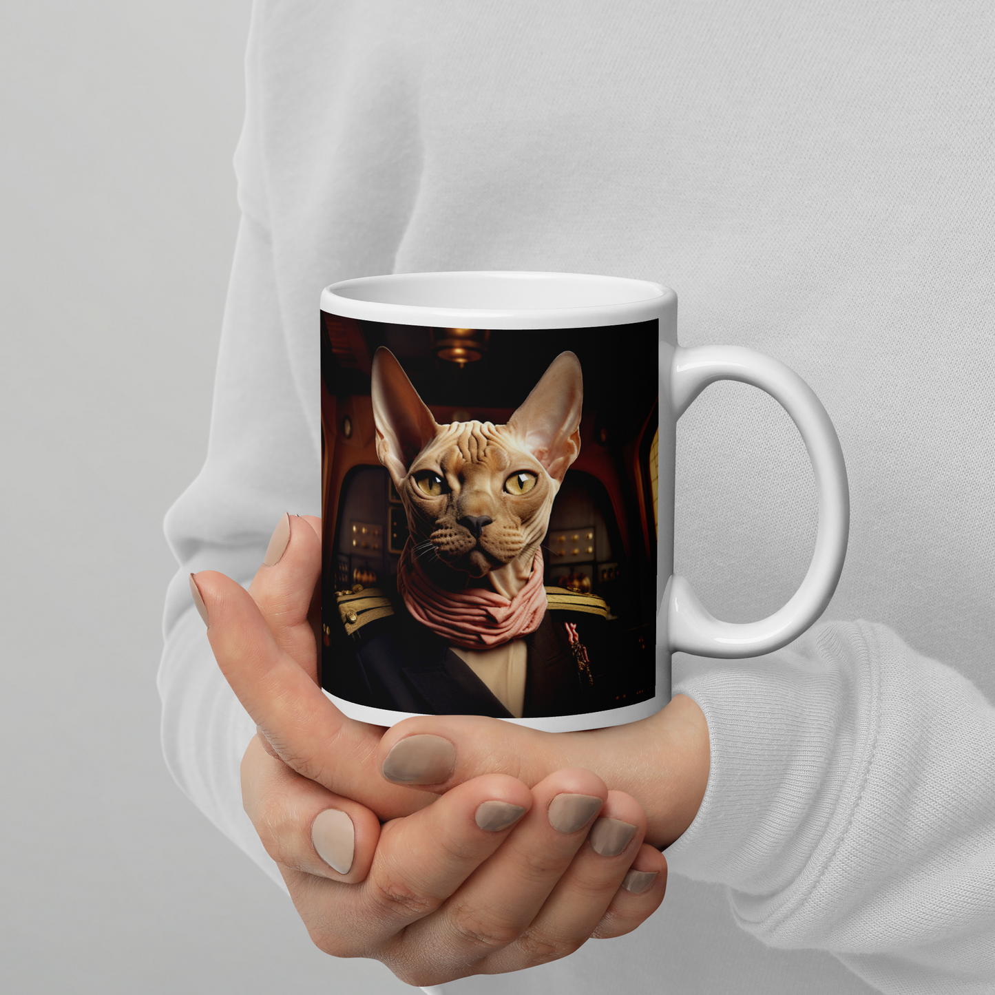 Sphynx Airline Pilot White glossy mug