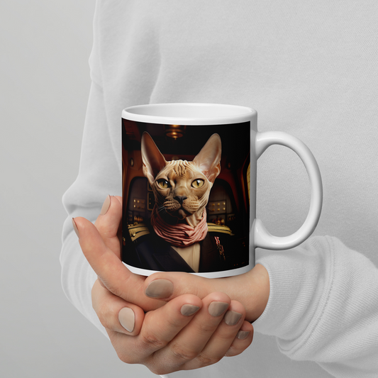 Sphynx Airline Pilot White glossy mug