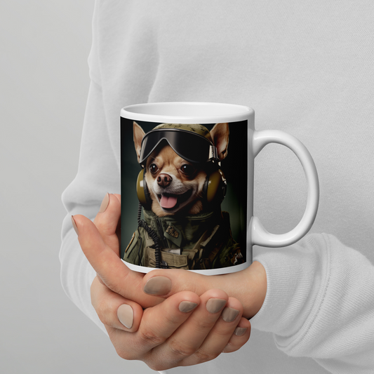 Chihuahua Airline Pilot White glossy mug