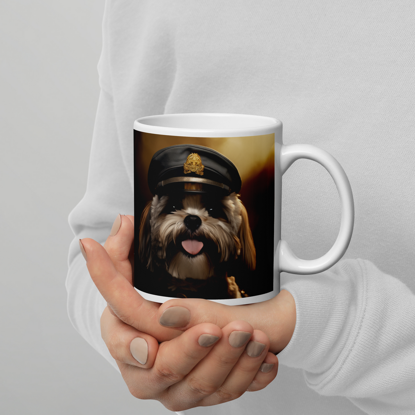 Shih Tzu Airline Pilot White glossy mug