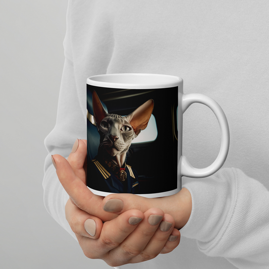 Sphynx Airline Pilot White glossy mug