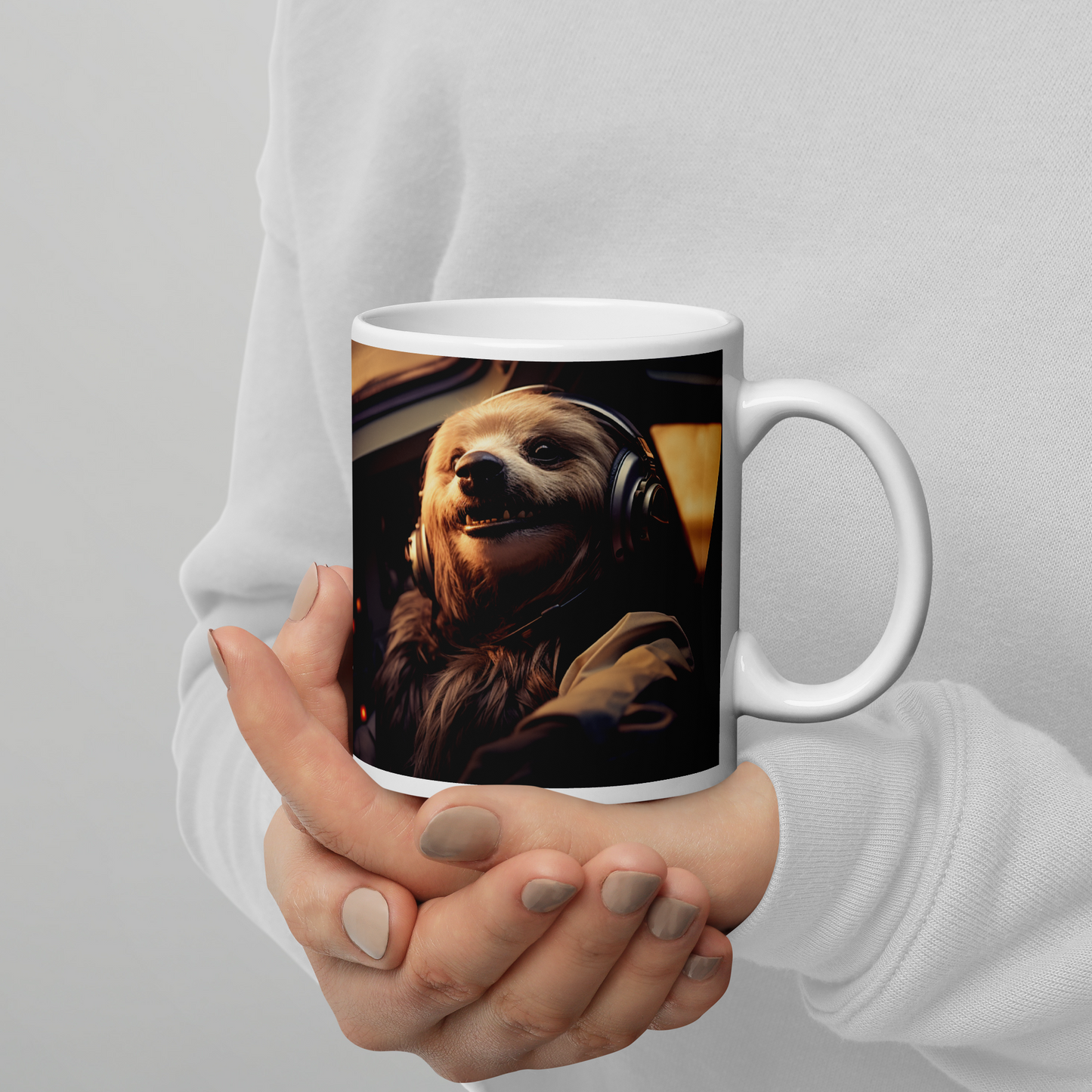 Sloth Airline Pilot White glossy mug