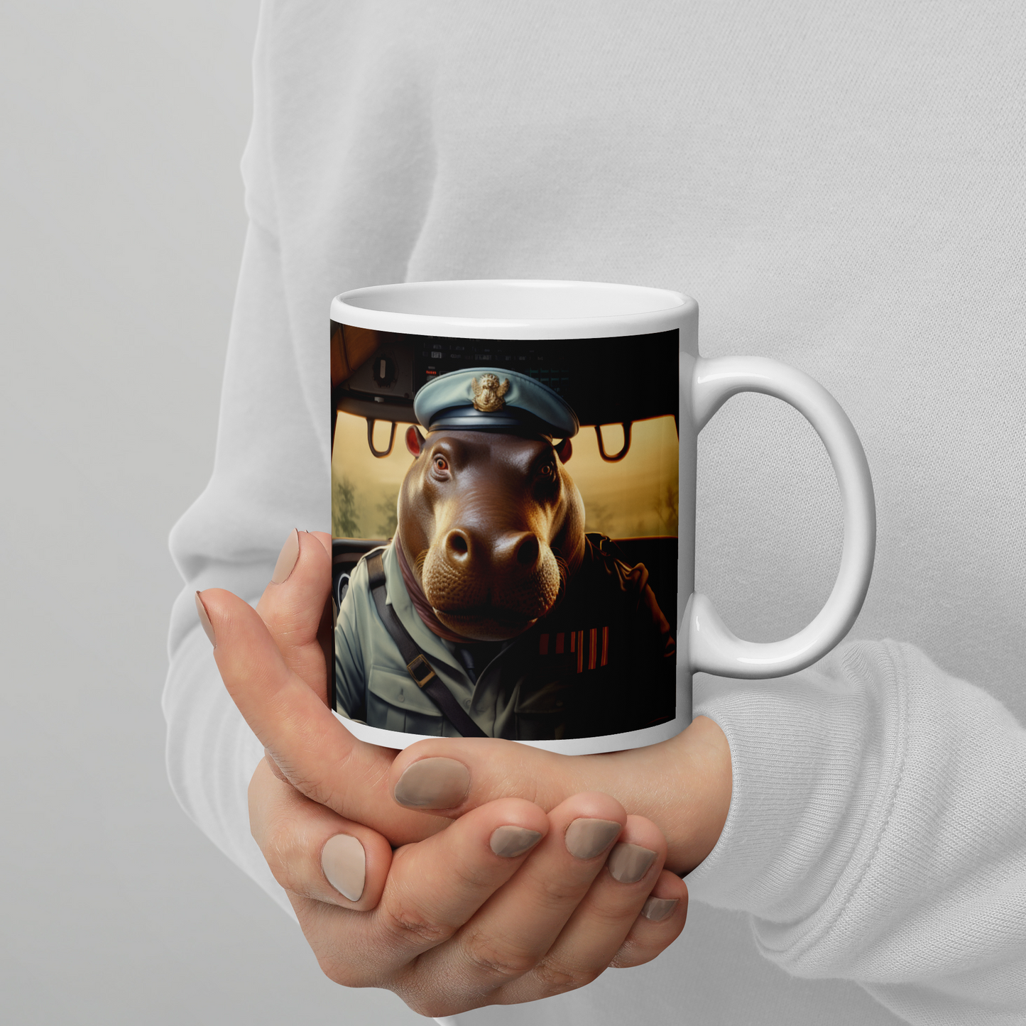 Hippo Airline Pilot White glossy mug