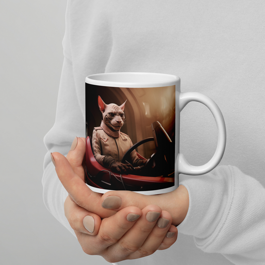 Sphynx F1 Car Driver White glossy mug