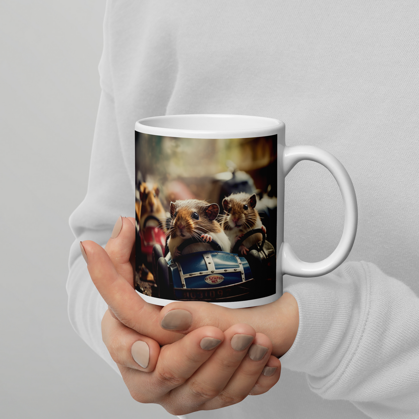 Guinea Pigs F1 Car Driver White glossy mug