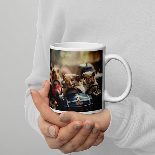 Guinea Pigs F1 Car Driver White glossy mug