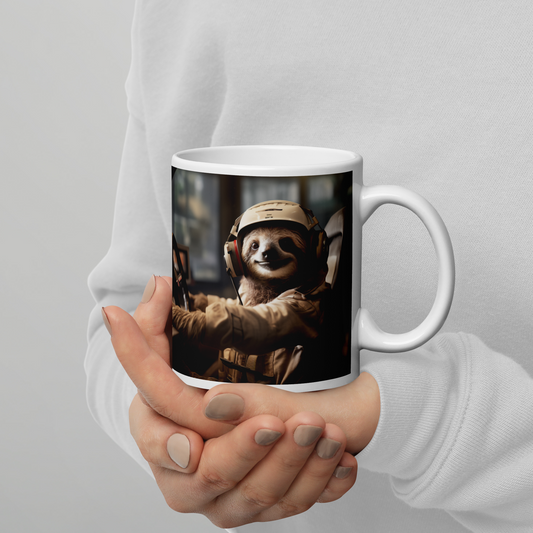 Sloth F1 Car Driver White glossy mug