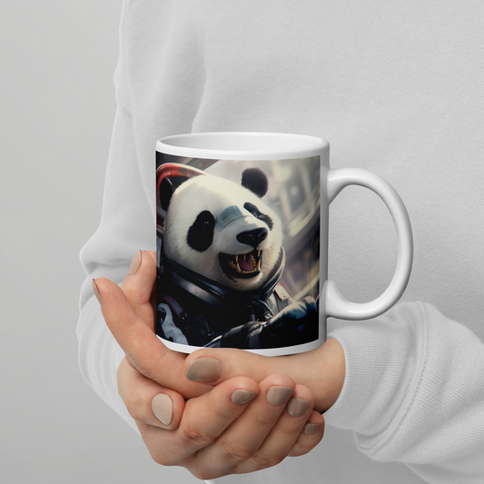 Panda F1 Car Driver White glossy mug