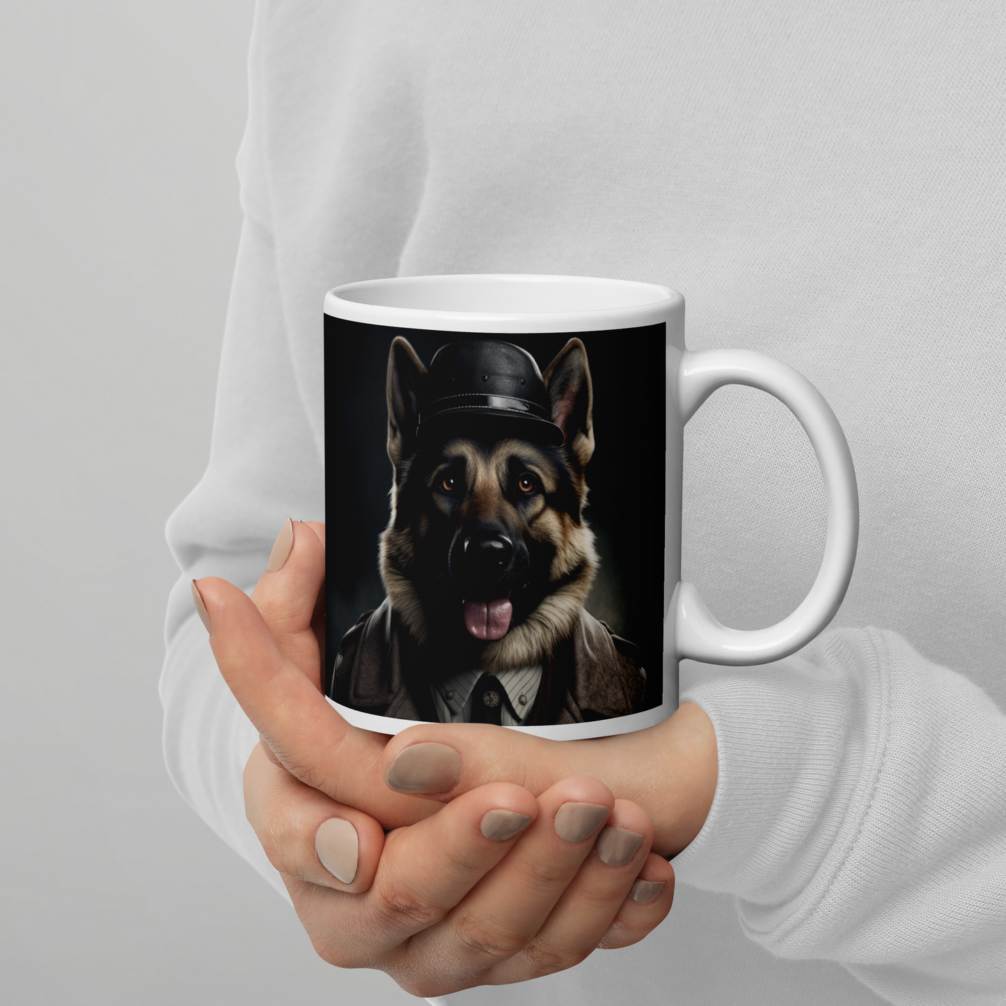 German Shepherd Detective White glossy mug