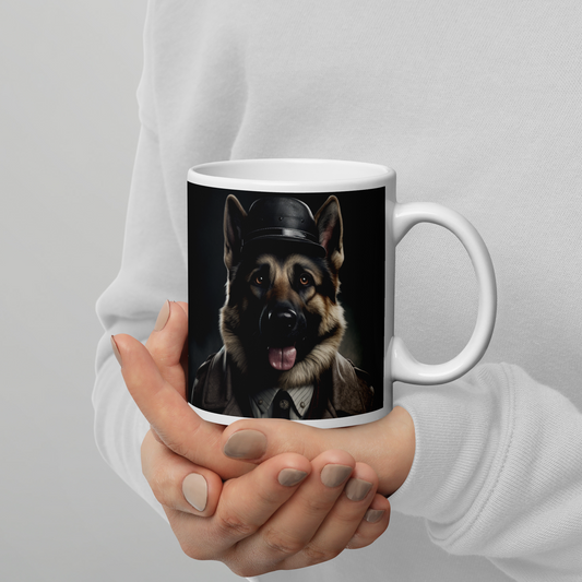 German Shepherd Detective White glossy mug
