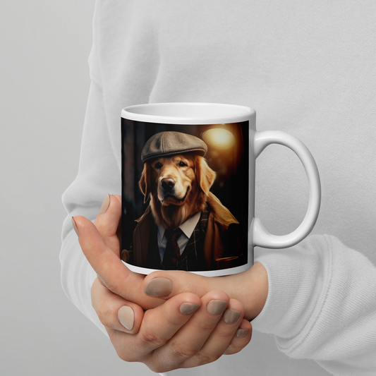 Golden Retriever Detective White glossy mug