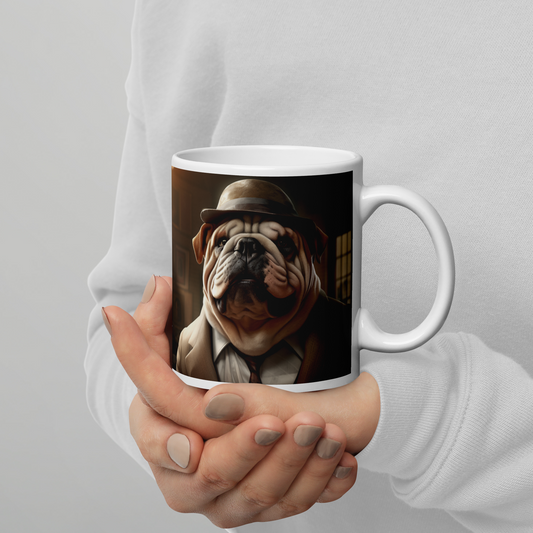 Bulldog Detective White glossy mug